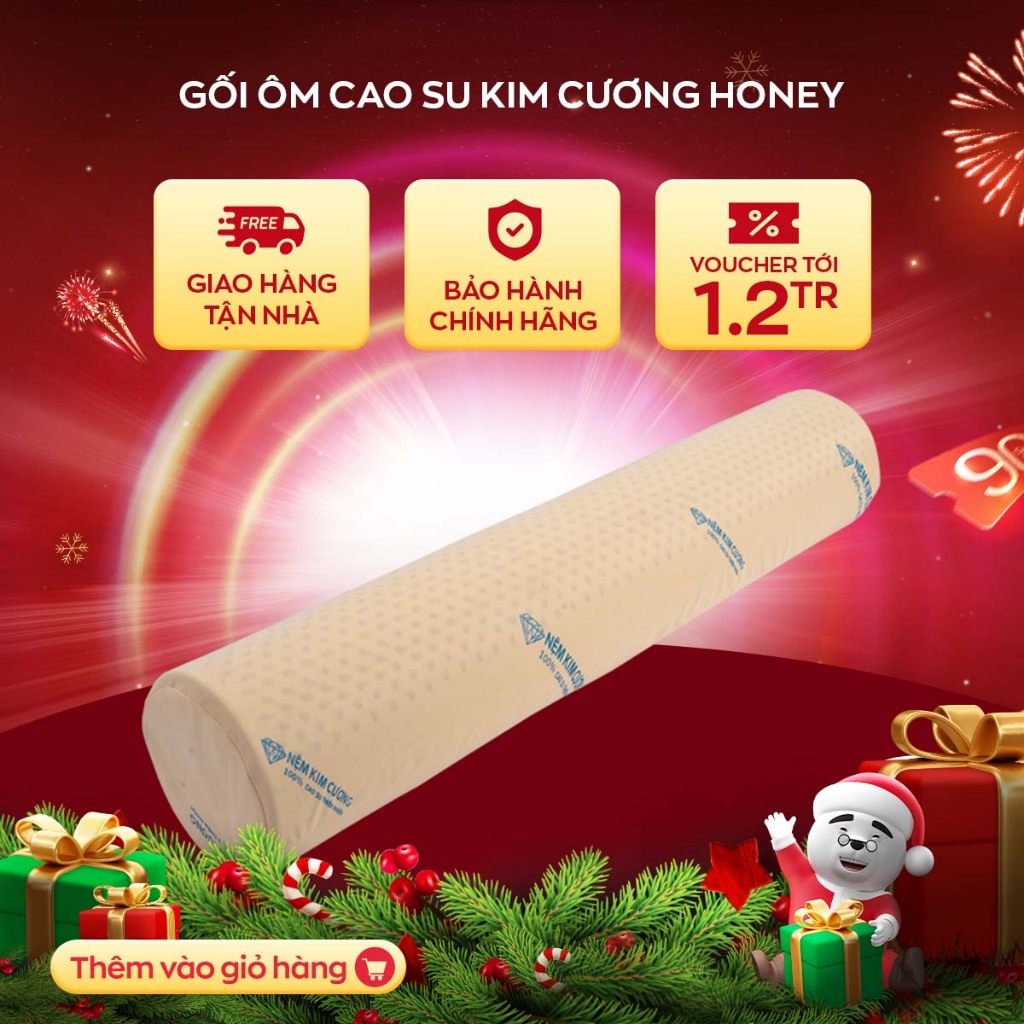 Gối ôm cao su thiên nhiên Kim Cương Honey 20*100cm thoáng mát tối đa êm ái tuyệt đối phân phối chính hãng bởi Vua Nệm