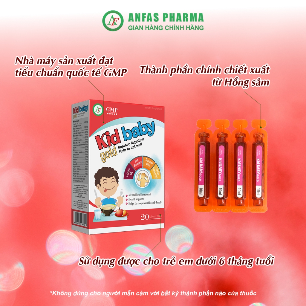 Siro Ăn Ngon Kid Baby Gold Tăng Cường Tiêu Hóa, Giúp Bé Ăn Ngon, Ngủ Ngon Và Sâu Giấc, Hộp 20 Ống 10ml – Anfas