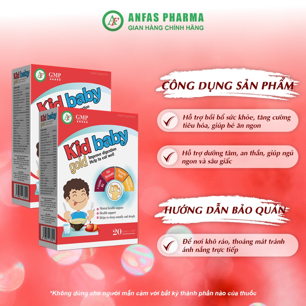 Siro Ăn Ngon Kid Baby Gold Tăng Cường Tiêu Hóa, Giúp Bé Ăn Ngon, Ngủ Ngon Và Sâu Giấc, Hộp 20 Ống 10ml – Anfas