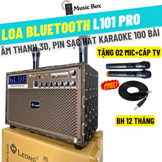   Hoả Tốc  Loa BlueTooth Karaoke Chuyên Nghiệp MUSIC BOX-L101 Tặng Kèm 2 Micro UHF Chống Nhiễu - FM AUX BLUETOOTH 