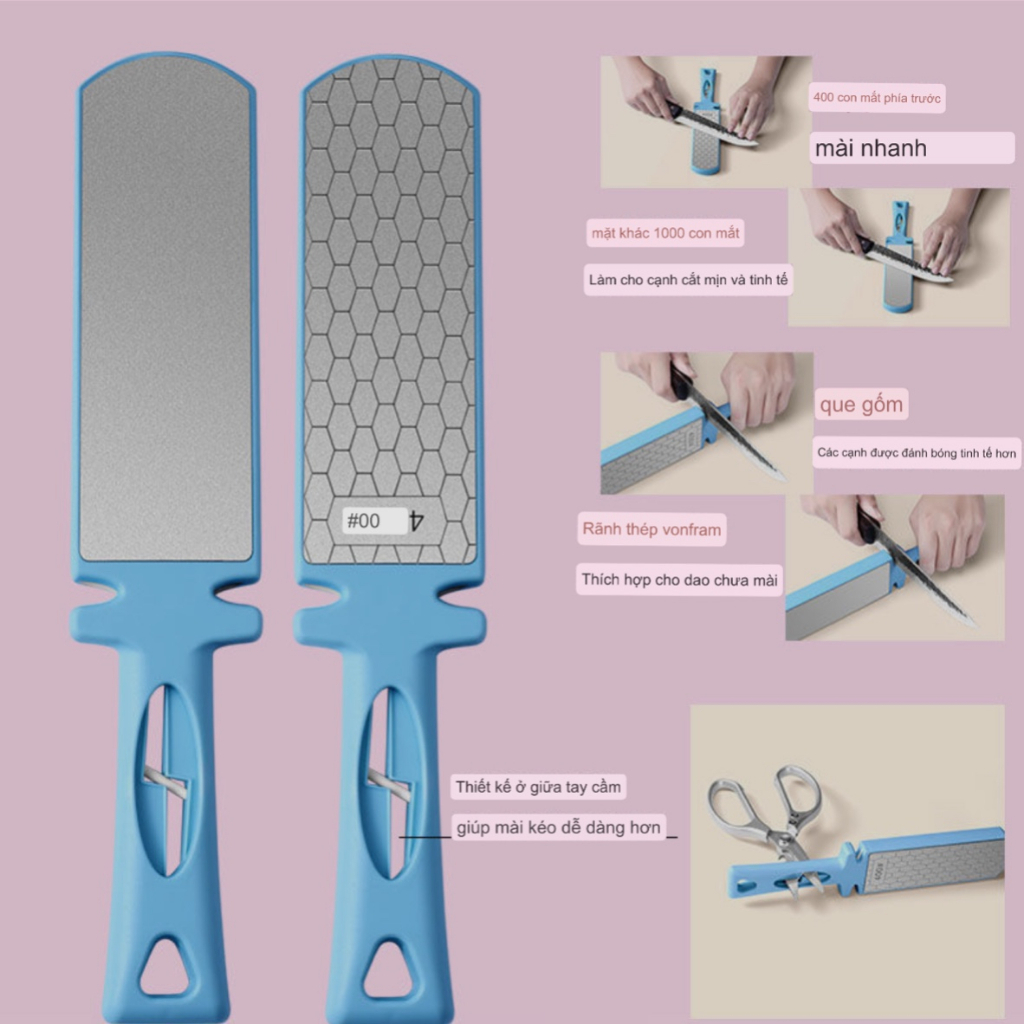 Đá mài dao cầm tay 2 mặt có tay cầm cán nhựa đa chức năng siêu tiện lợi