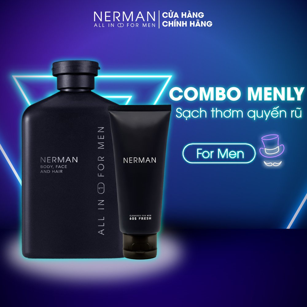 Combo sữa tắm gội nam Nerman 350ml và sữa rửa mặt ngừa mụn Nerman 100ml