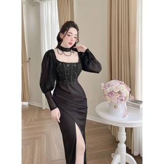 ✨ Đầm body tay phồng đính đá ✨ HÌNH THẬT - S/M/L