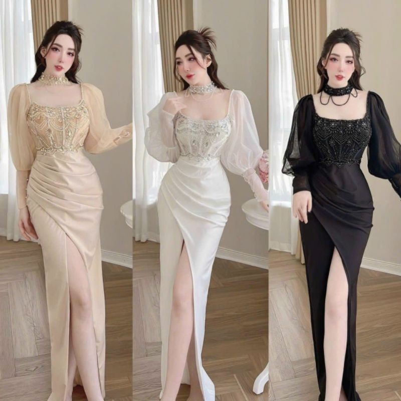 ✨ Đầm body tay phồng đính đá ✨ HÌNH THẬT - S/M/L