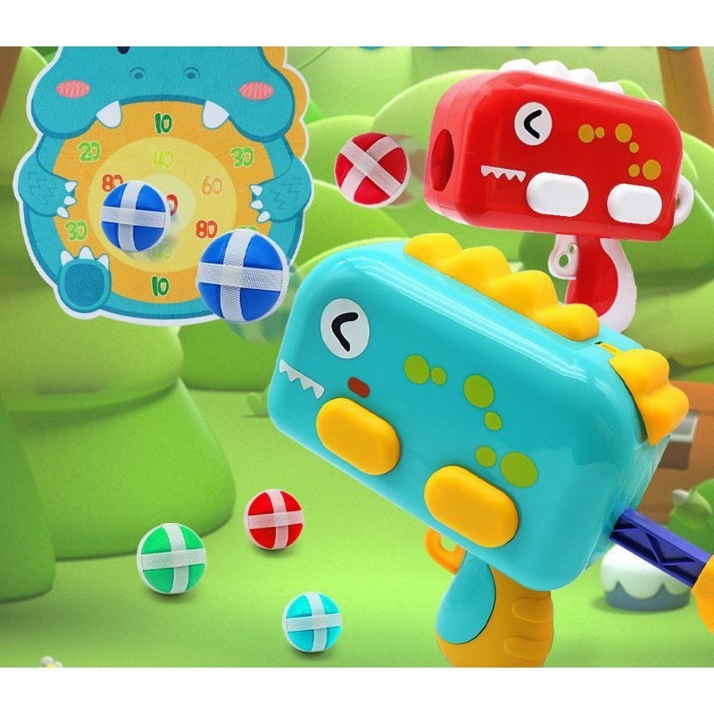 Đồ chơi bắn bóng khủng long tính điểm giải trí kèm bóng, bảng, khủng long bắn bóng dính, ném bóng dính