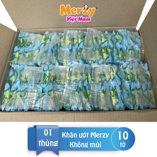 Thùng 100 gói khăn ướt merzy cho bé 10 tờ khăn ướt merzy không mùi giấy ướt mini tiện lợi