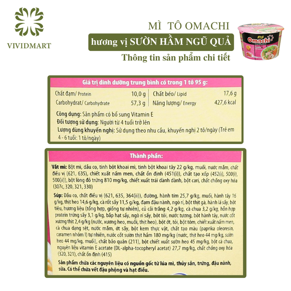 - MASAN - Mì OMACHI tô 3 vị: Xốt/Sốt Bò Hầm, Sườn Hầm Ngũ Quả, Tôm Chua Cay   - Mì khoai tây ăn liền
