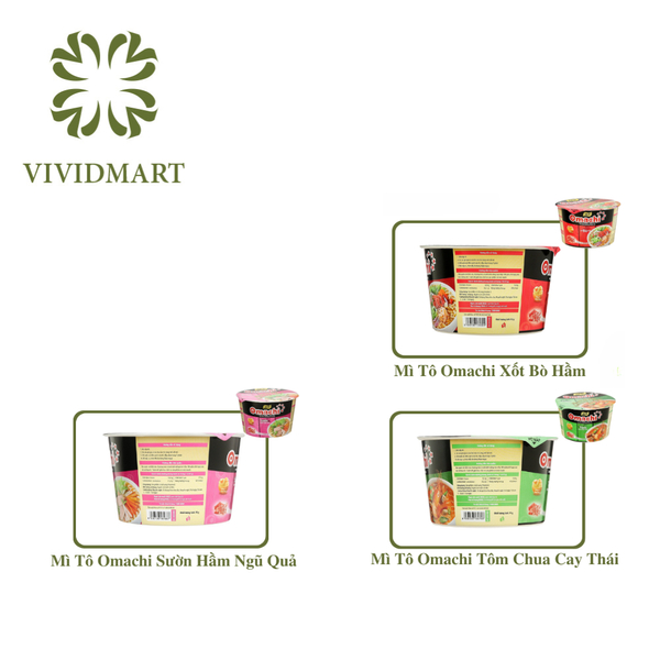 - MASAN - Mì OMACHI tô 3 vị: Xốt/Sốt Bò Hầm, Sườn Hầm Ngũ Quả, Tôm Chua Cay   - Mì khoai tây ăn liền