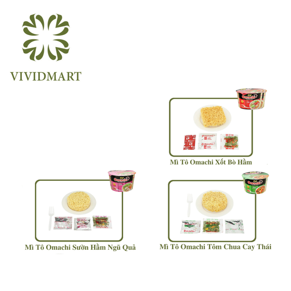 - MASAN - Mì OMACHI tô 3 vị: Xốt/Sốt Bò Hầm, Sườn Hầm Ngũ Quả, Tôm Chua Cay   - Mì khoai tây ăn liền