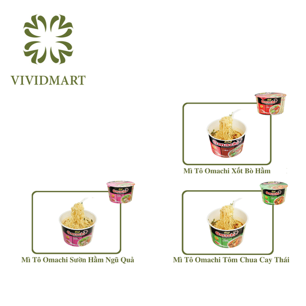 - MASAN - Mì OMACHI tô 3 vị: Xốt/Sốt Bò Hầm, Sườn Hầm Ngũ Quả, Tôm Chua Cay   - Mì khoai tây ăn liền