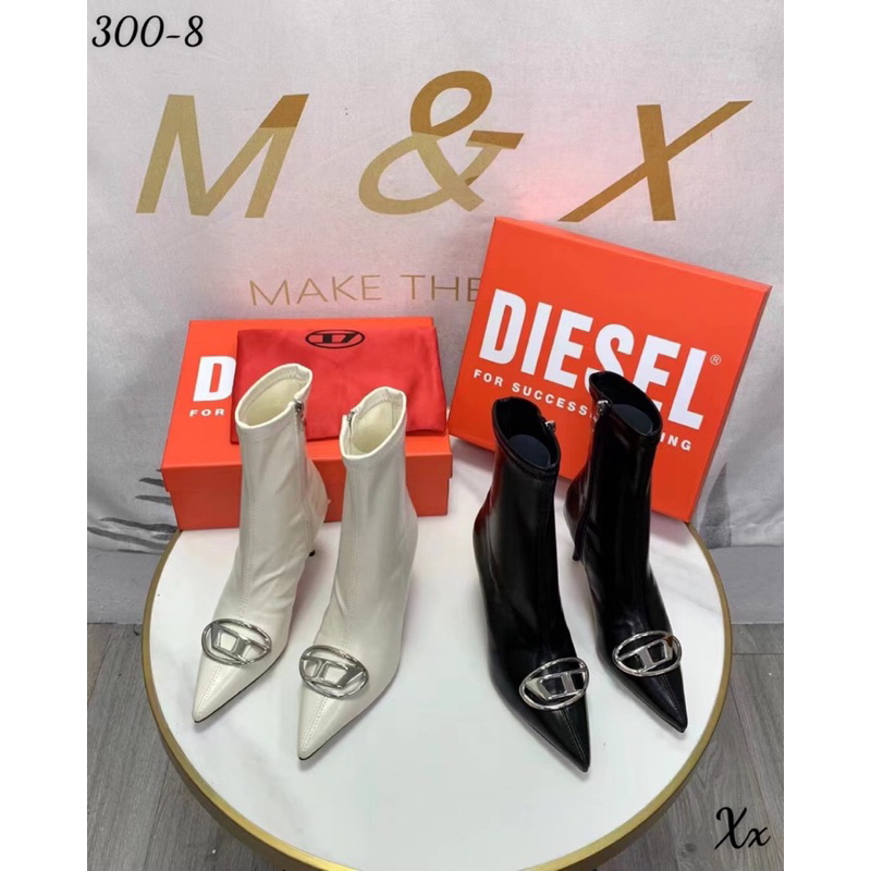 Boot cao gót lửng tag D da mịn gót nhọn fullbox