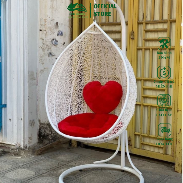 Xích đu giả mây Healhomes lõi thép cao cấp trang trí ban công sân vườn ghế thư giãn bảo hành 24 tháng h