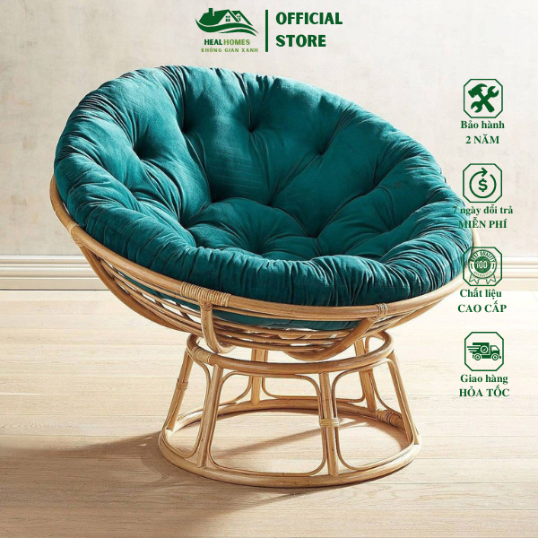 Nệm ghế papasan 1M2 vải bố kèm bông gòn cao cấp, Ghế lười bập bênh thư giãn Papasan mây