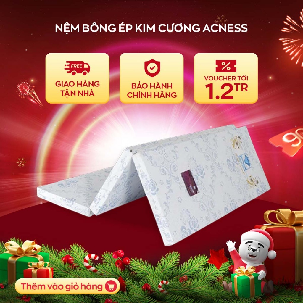 Nệm bông ép Kim Cương Acness gấp 3 tiện lợi nâng đỡ cột sống giảm đau lưng tối đa phân phối chính hãng bởi Vua Nệm