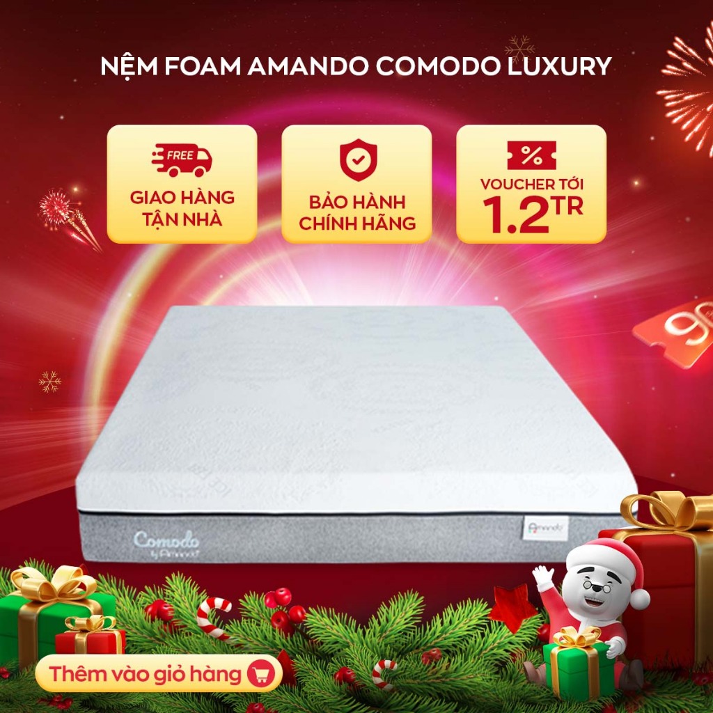 Nệm Foam cao cấp Amando Comodo Luxury 25cm nâng đỡ tối ưu giảm đau lưng đau vai gáy tối đa hàng chính hãng Vua Nệm