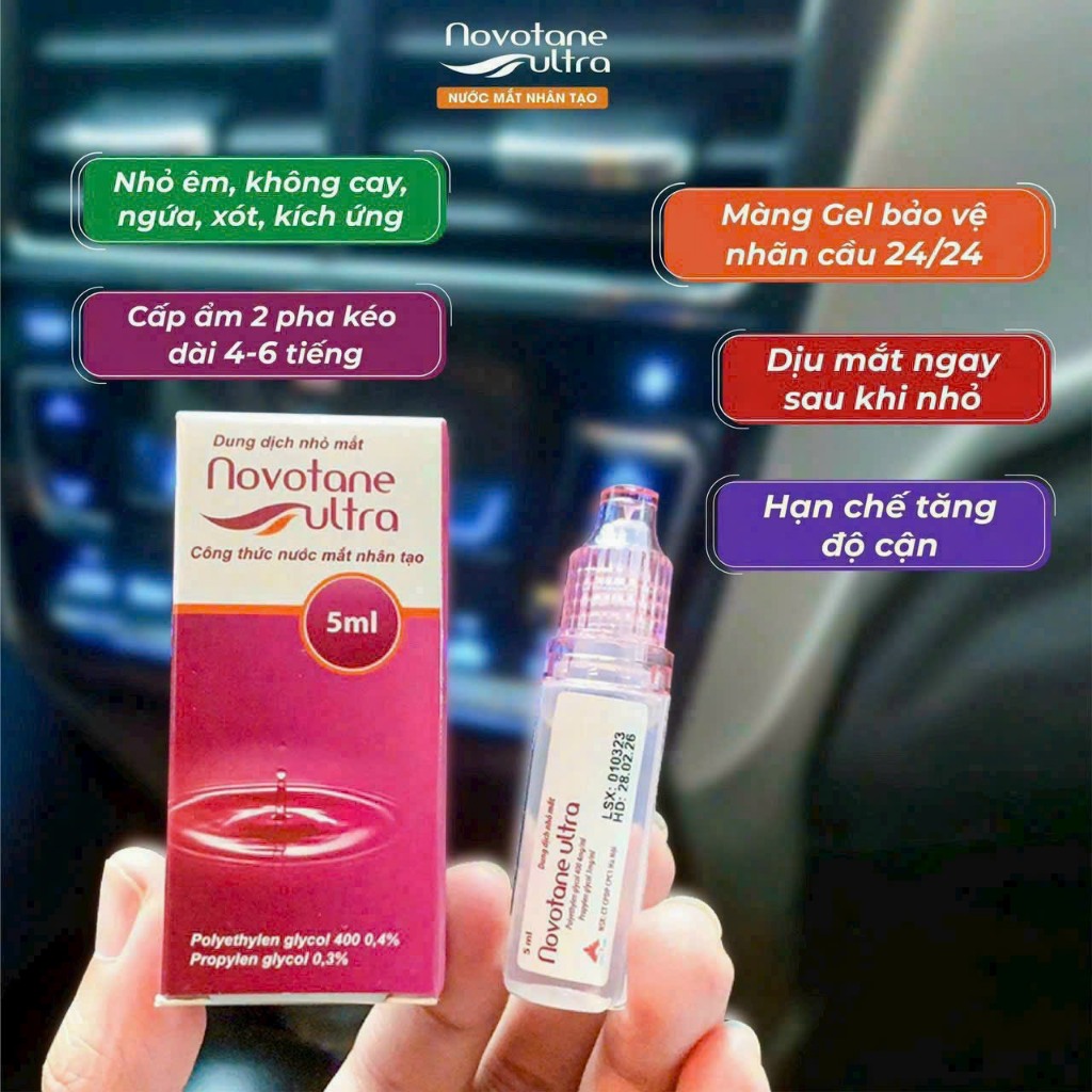 Nước nhỏ mắt Lens, trang điểm cấp ẩm 2 pha cao cấp Novotane Ultra giúp dưỡng ẩm sâu, giảm khô mỏi mắ