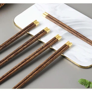 Sét 10 đôi đũa gỗ Cánh Gà & Đàn Hương bọc đồng cao cấp - Tinh hoa Nhật