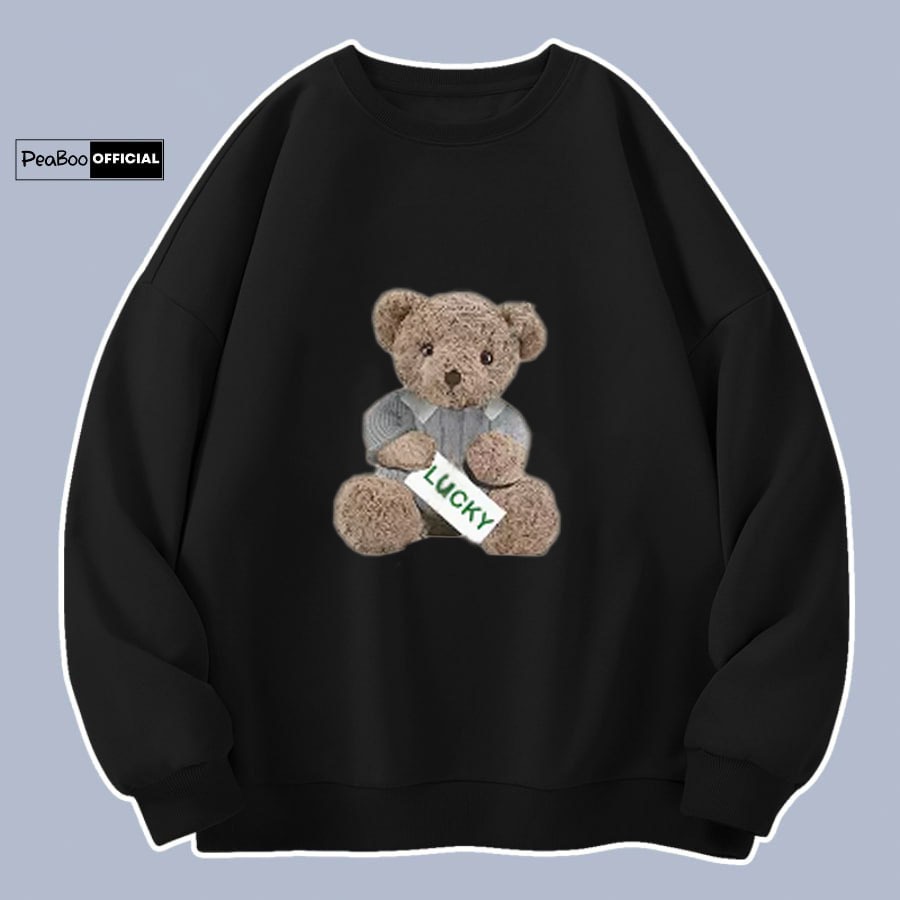 Áo Sweater Gấu Lucky Nam Nữ By PEABOO Unisex Chất Nỉ Lót Bông Form Rộng