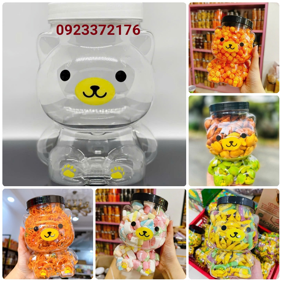 HỦ PÉT CAO CẤP HÌNH GẤU DỄ THƯƠNG ĐỰNG BÁNH KẸO, THỰC PHẨM