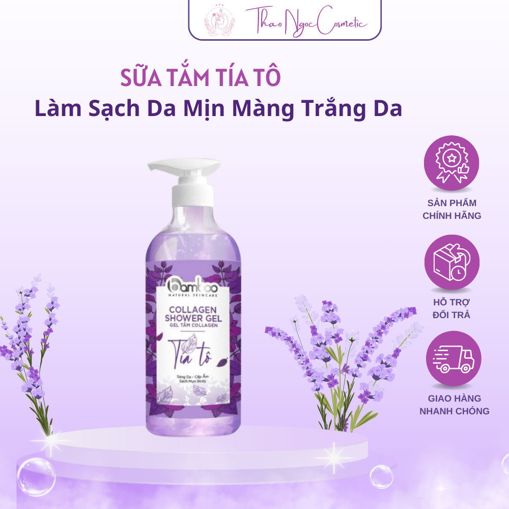 Sữa Tắm Tía Tô Làm Sạch Da Mịn Màng Trắng Da Ngừa Mụn Lưng Bamboo 750ml B57
