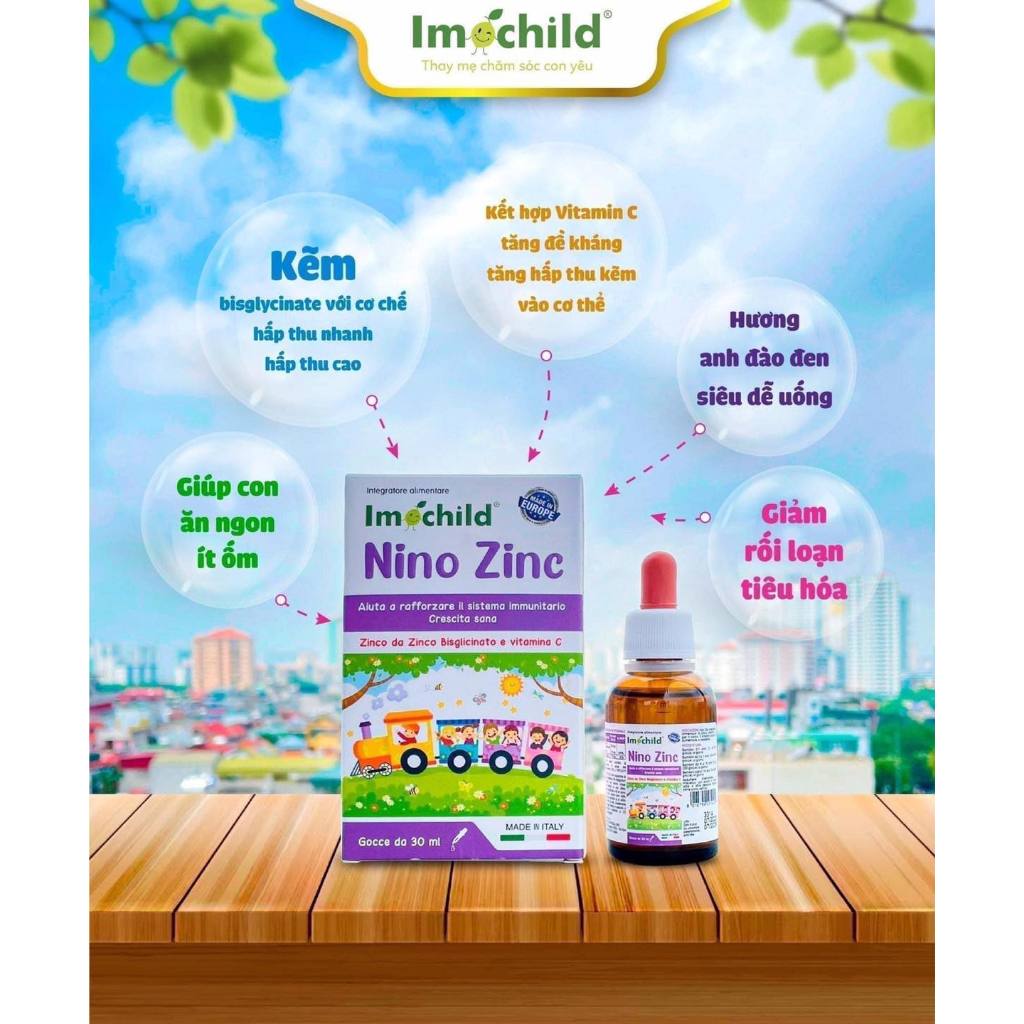 Imochild Nino Zinc - Kẽm nhỏ giọt cho trẻ từ sơ sinh giúp tăng đề kháng cho bé, bé ăn ngon (Nhập khẩu Italia Lọ 30 ml)
