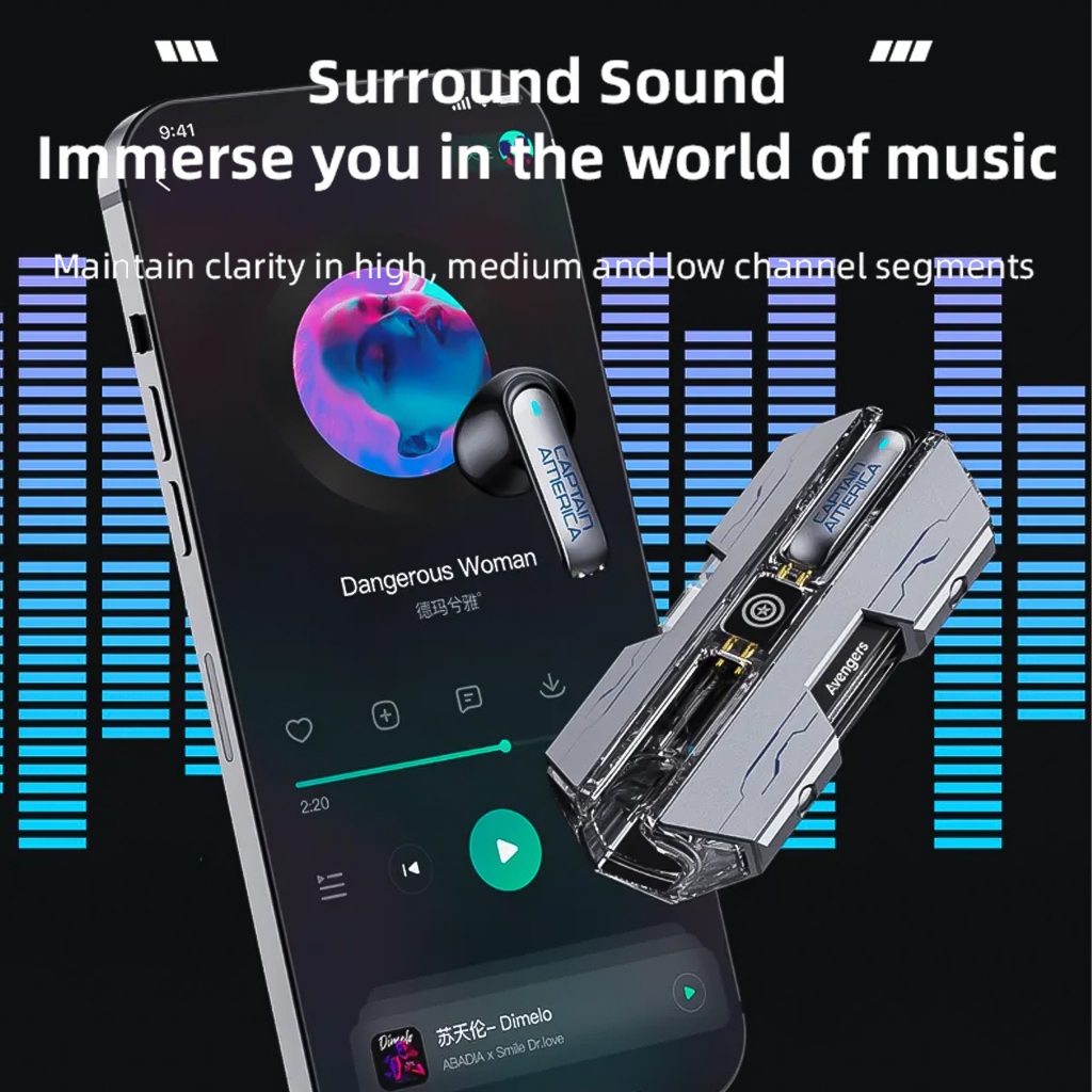 Tai Nghe Bluetooth Vinetteam BTMV2 cho Game Thủ Chip Jerry 5.3, Độ Trễ Thấp, Mô Hình Chiến Binh Marvel Cực Ngầu - DC5189