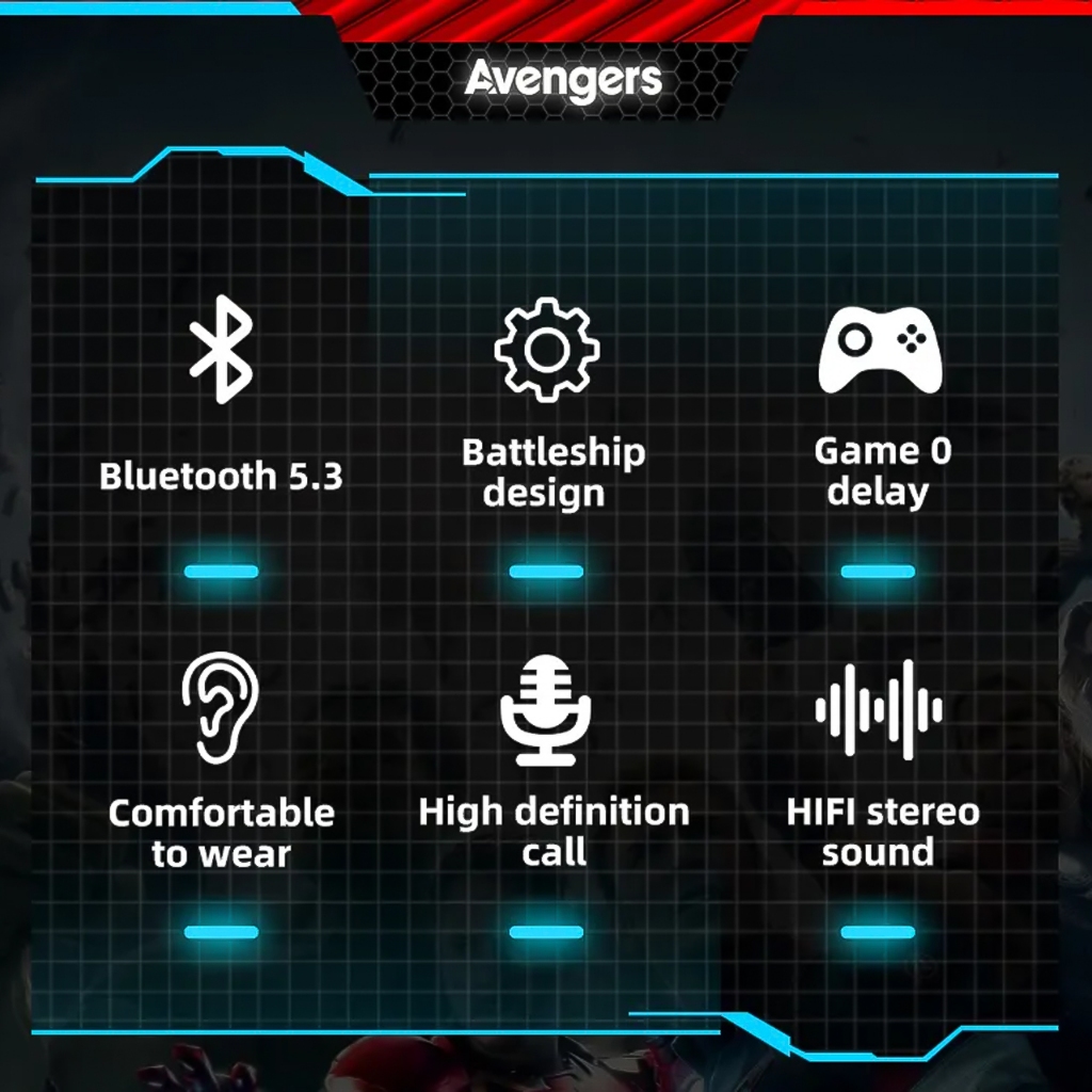 Tai Nghe Bluetooth Vinetteam BTMV2 cho Game Thủ Chip Jerry 5.3, Độ Trễ Thấp, Mô Hình Chiến Binh Marvel Cực Ngầu - DC5189