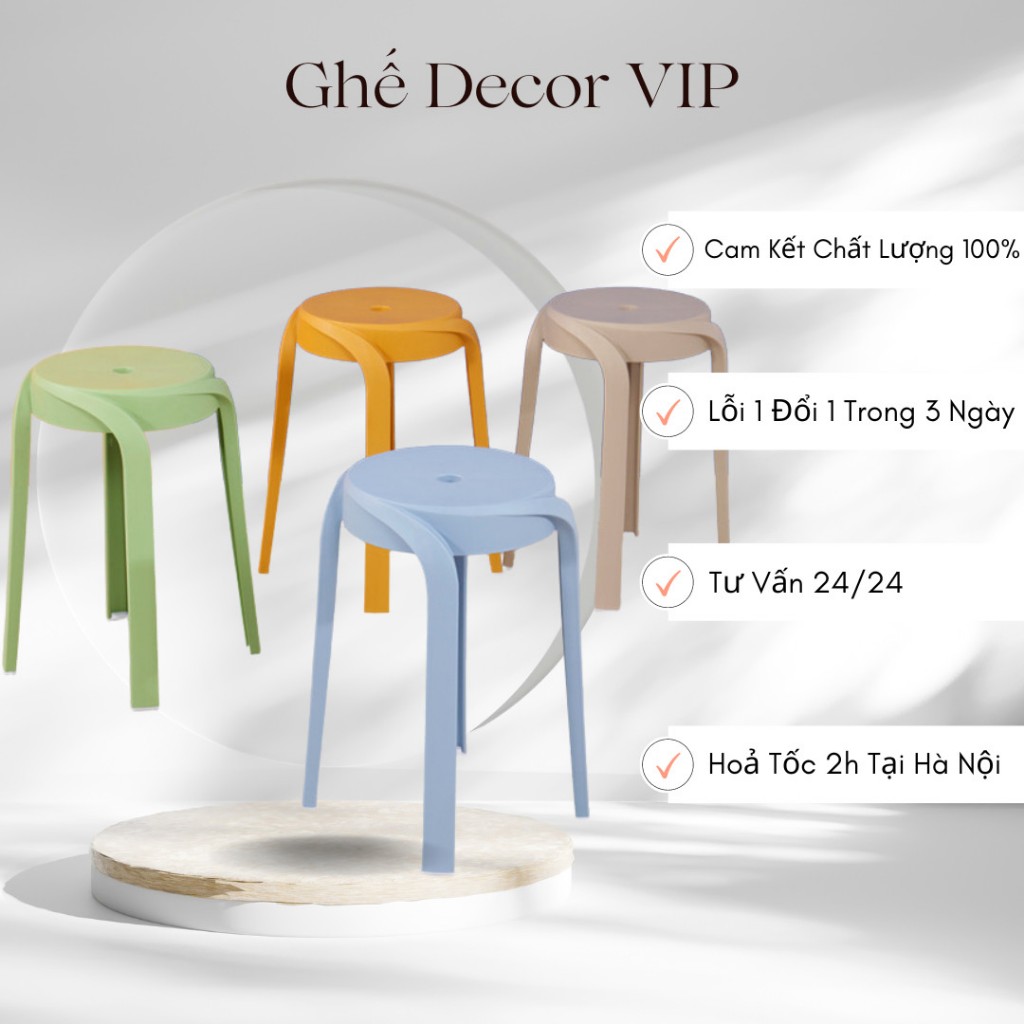 Ghế đôn nhựa quán cafe, ghế đẩu nhựa đúc decor phòng khách phòng trà quán trà chanh nhà hàng khách sạn sang trọng