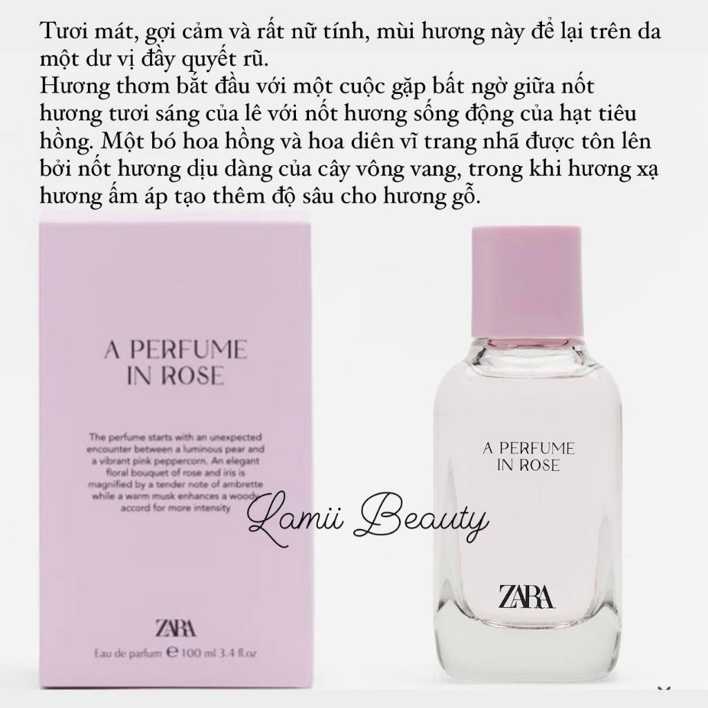 Chính hãng Spain- Nước hoa ZARA PERFUME IN ROSE/ CASHMERE ROSE 100ml bản mới 2023- LAMII BEAUTY