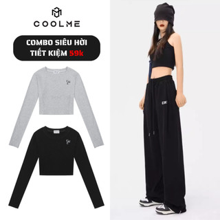 Combo quần nỉ và áo croptop tay dài Coolme, bộ thể thao nữ mùa đông quần jogger kèm áo thun tay dài ôm body