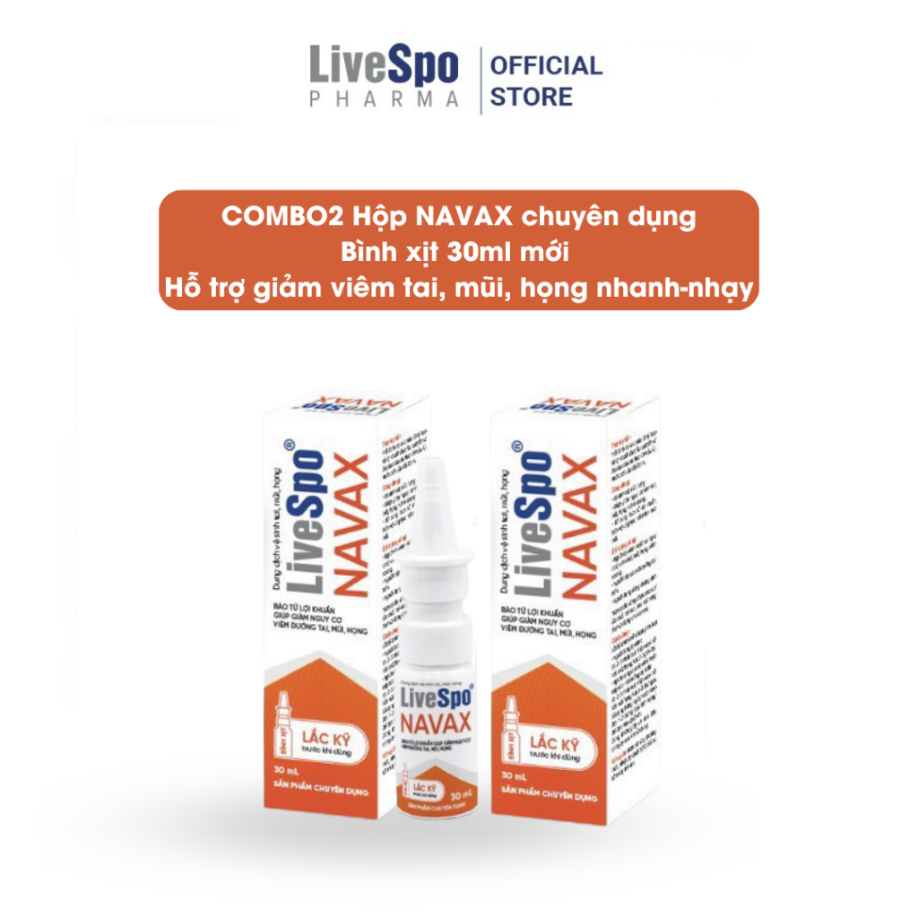 COMBO 2 Bình xịt sẵn LiveSpo NAVAX Chuyên dụng - Giảm nguy cơ viêm tai mũi họng - Hộp nhựa 30ml