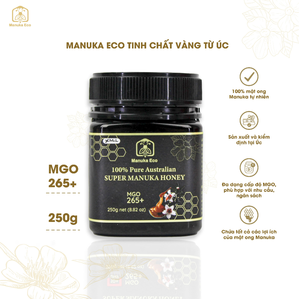 Mật Ong Manuka Eco Nguyên Chất Tự Nhiên, Chỉ số MGO 265+, Hàng Nhập Khẩu Úc