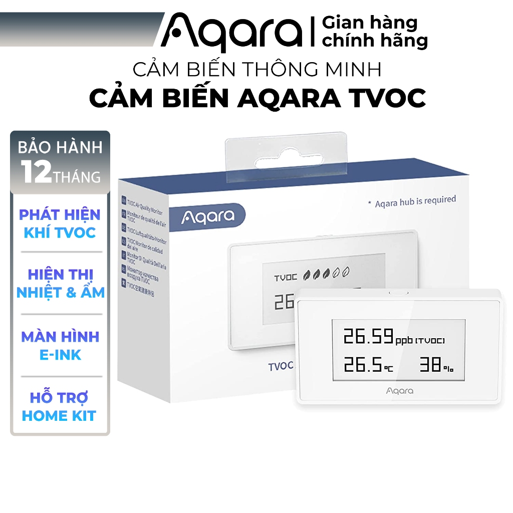 Cảm biến Aqara TVOC Air Quality Monitor - Đo chất lượng không khí, Nhiệt độ và Độ ẩm, Cảnh báo ôi nhiễm, BH 12 tháng