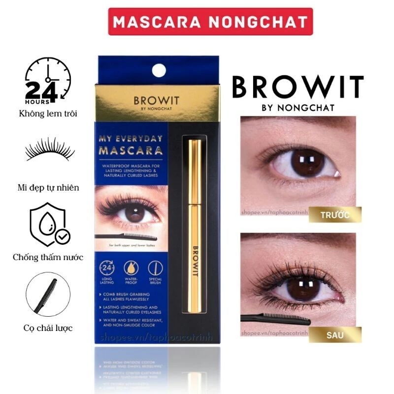 Mascara BROWIT BY NONGCHAT My Everyday Siêu Dài Chống Nước hộp Xanh