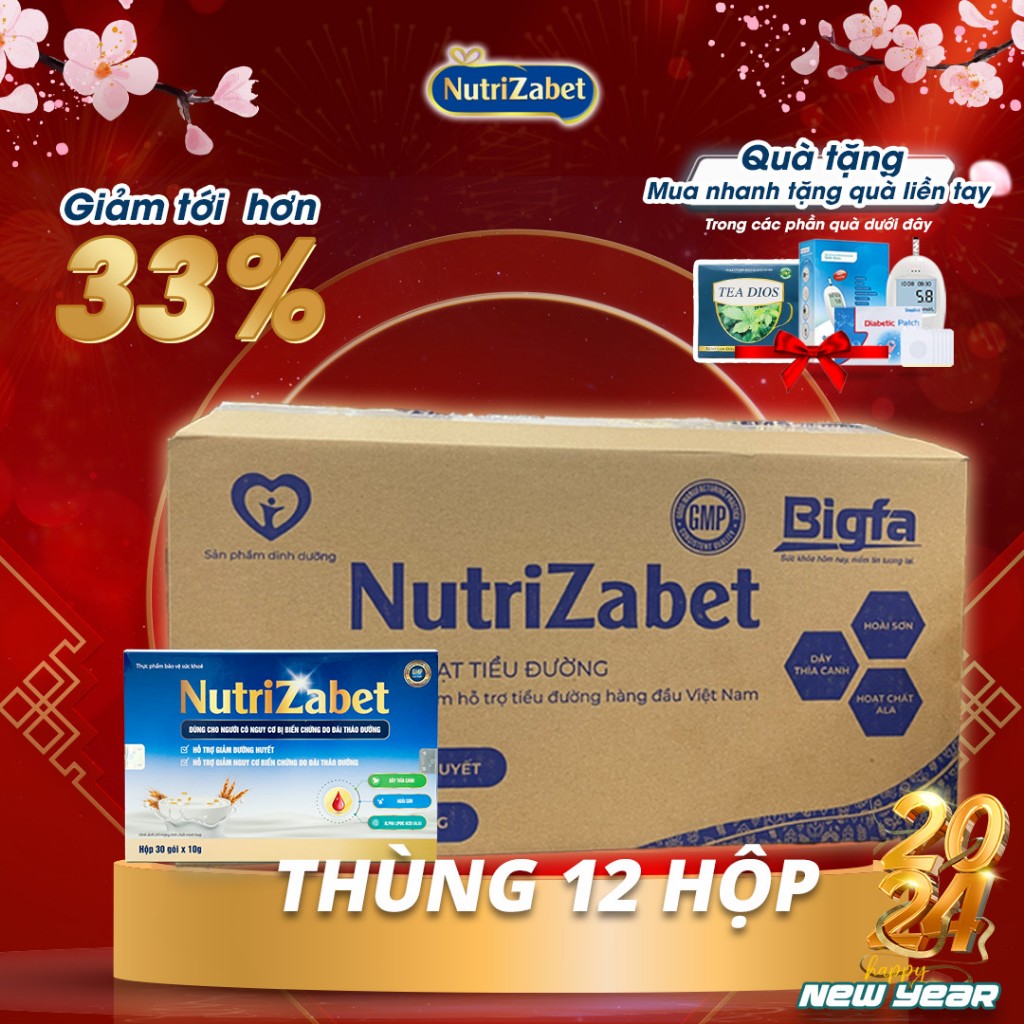 Thùng Sữa Hạt Nutrizabet 12 Hộp (30 Gói/Hộp) , Giúp Ổn Định Đường Huyết, Ngăn Ngừa Biến Chứng, Tăng Cường Đề Kháng