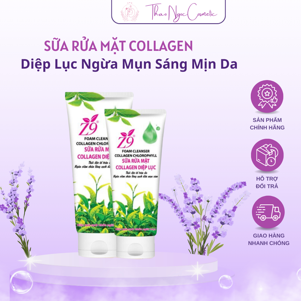 Sữa Rửa Mặt Collagen Diệp Lục Ngừa Mụn Sáng Mịn Da Z65 100ml