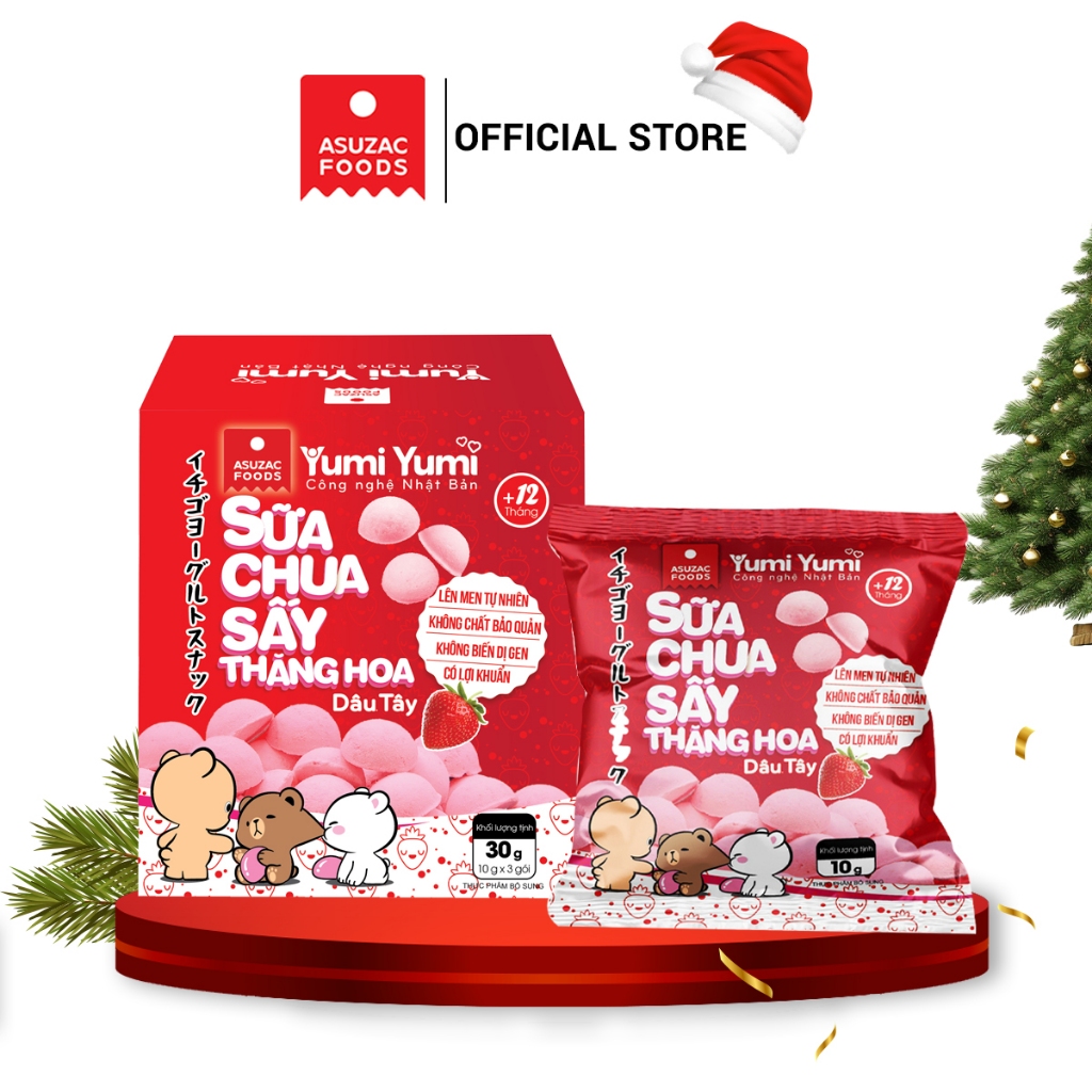 Sữa chua sấy thăng hoa vị dâu Yumi Yumi Asuzac hộp 30 g (10 g x 3 gói)
