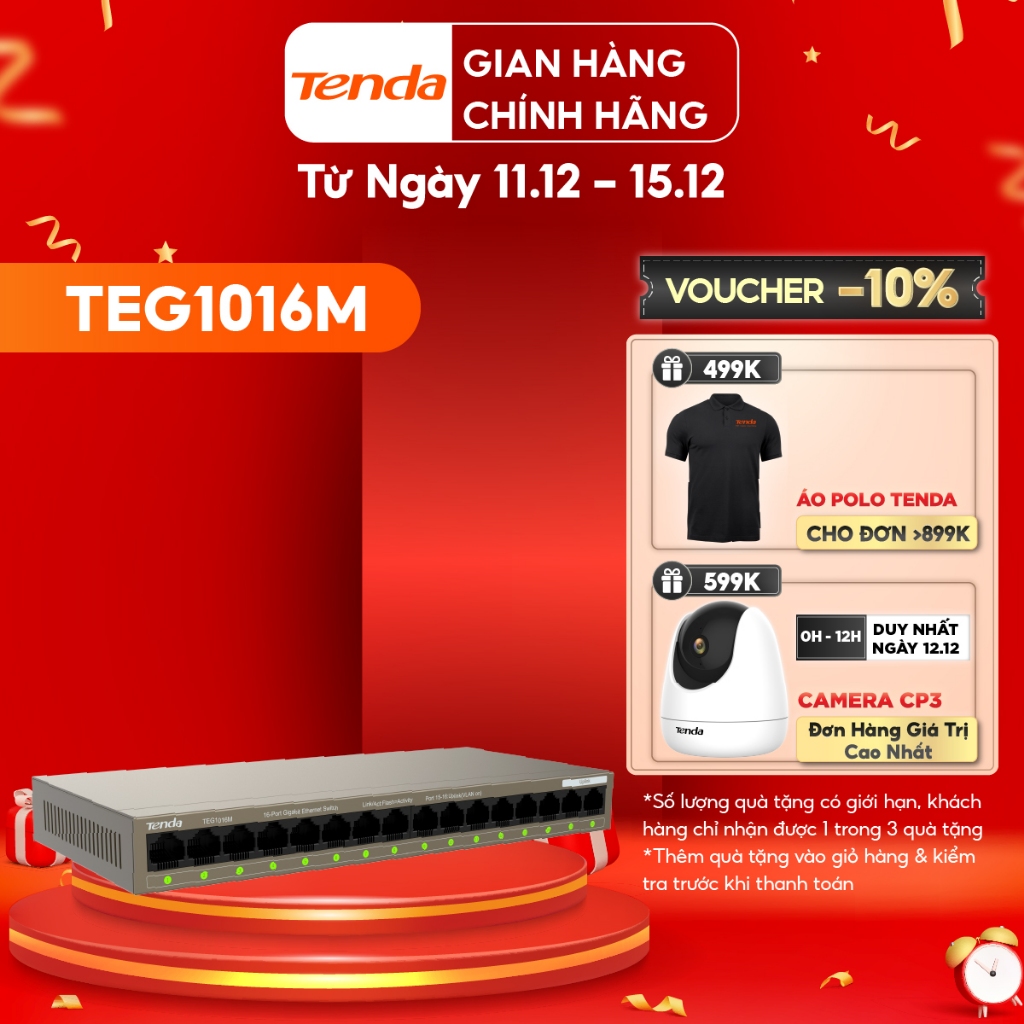 [Mã ELCL12 giảm 9% đơn 300K] Tenda Bộ chia mạng Switch TEG1016M 16 cổng Ethernet 1000Mbps - Hãng phân phối chính thức