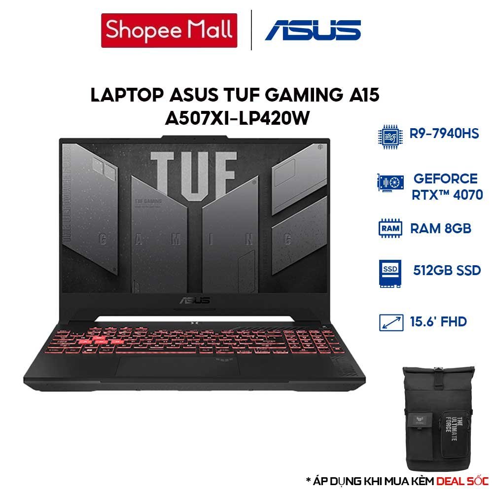 [Nhập ELGAMEFEB giảm 10%] Laptop ASUS TUF Gaming A15 FA507XI-LP420W R9-7940HS | 8GB | 512GB | RTX™ 4070 8GB