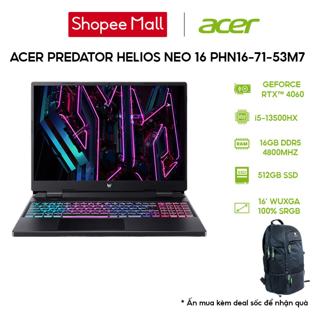 Laptop Acer Predator Helios Neo 16 PHN16-71-53M7 i5-13500HX | 16GB | 512GB |RTX™ 4060 8GB