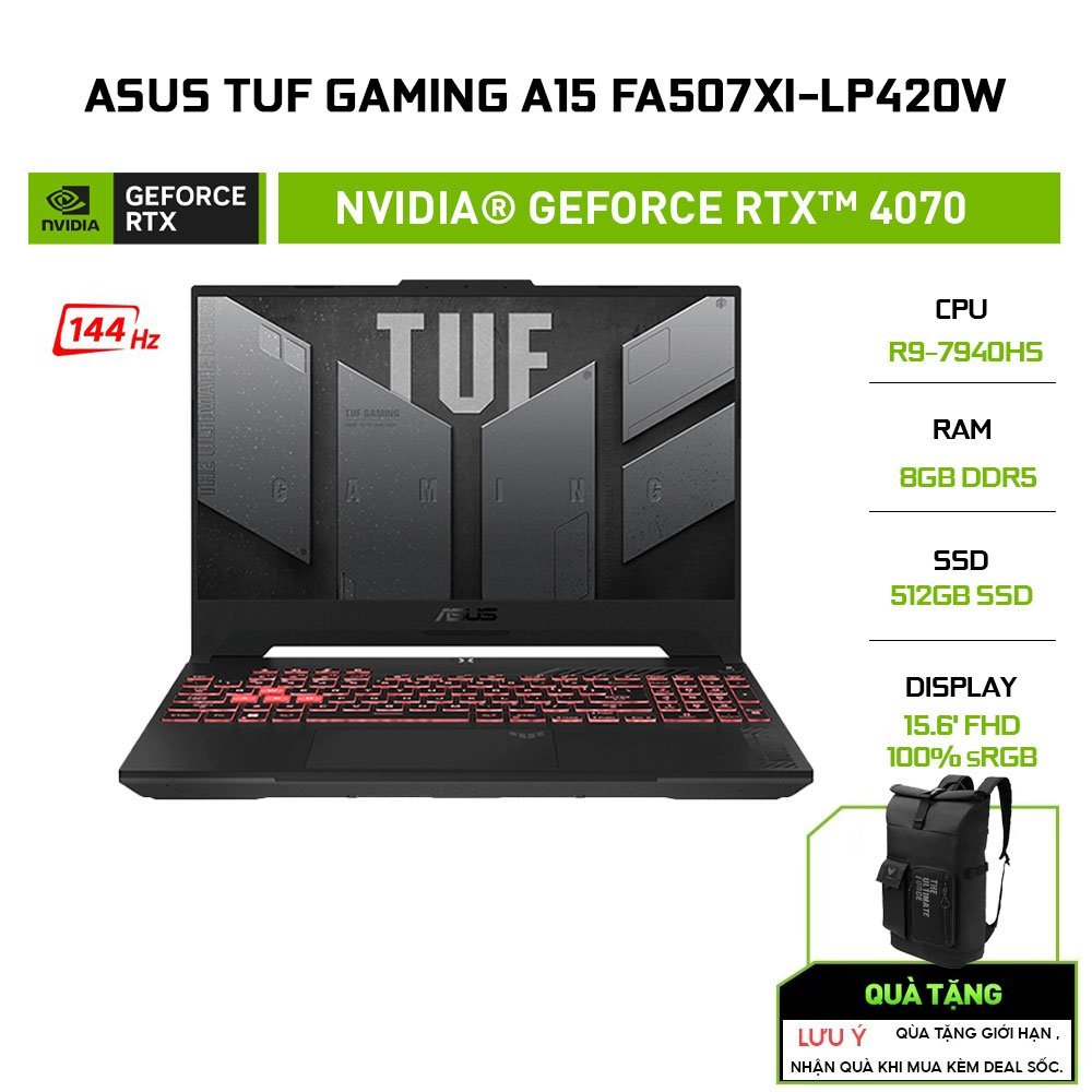 Laptop ASUS TUF Gaming A15 FA507XI-LP420W R9-7940HS | 8GB | 512GB | RTX™ 4070 8GB