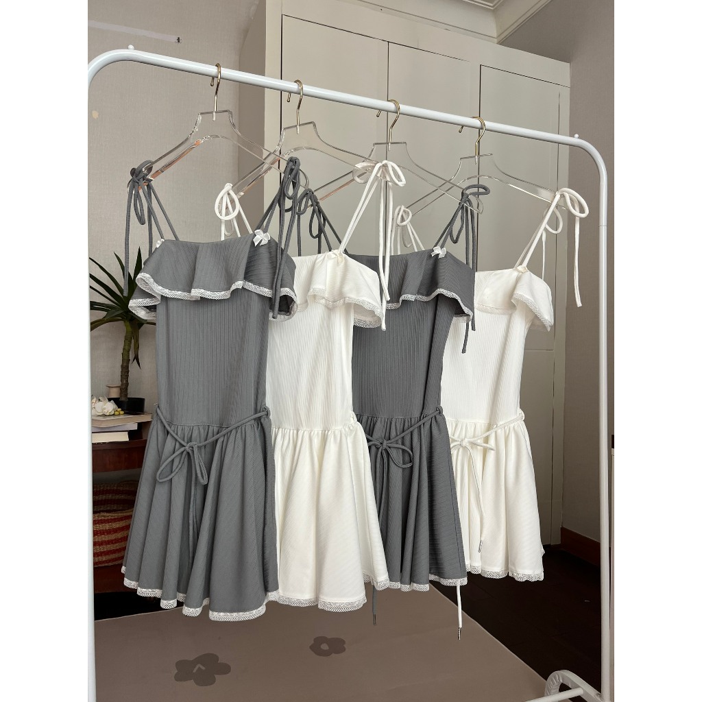 Beachclub - đầm thun gân bèo cột vai