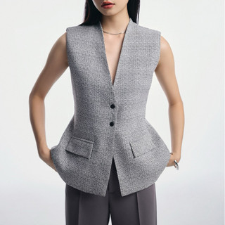 Áo Blazer cổ V thiết kế 2 lớp có độn vai vải Tweed ép keo dày dặn đứng form, dáng áo chiết eo sang trọng