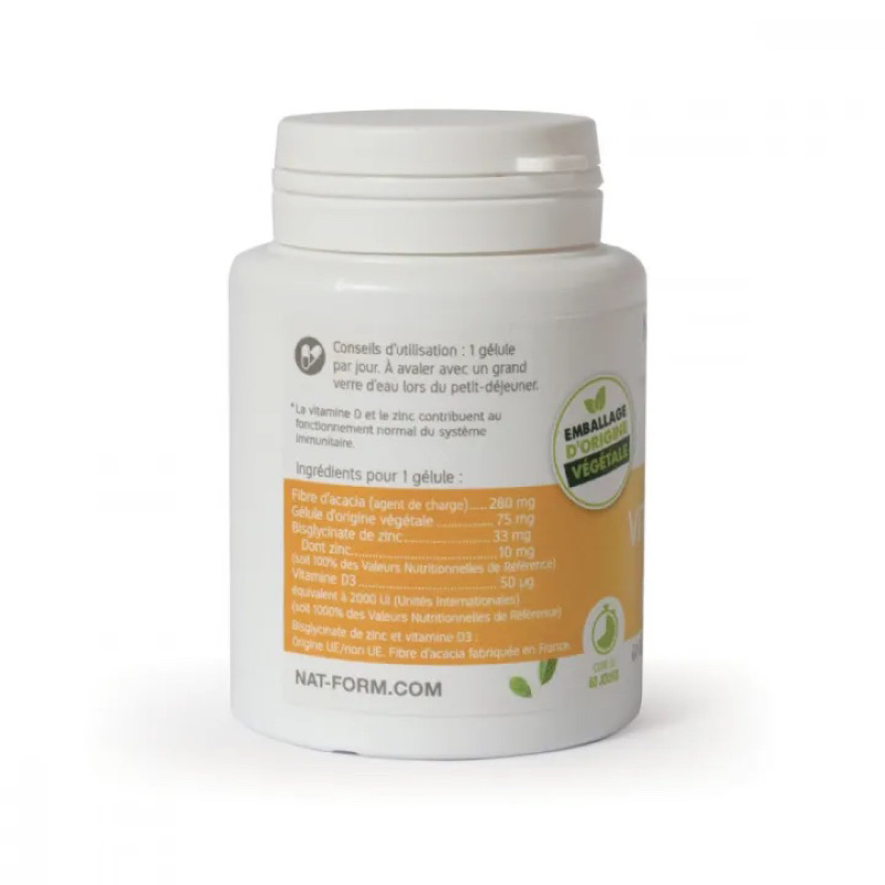 Viên uống tăng đề kháng NAT FORM VITAMINE D3 + ZINC 60 viên của Pháp 24,5g