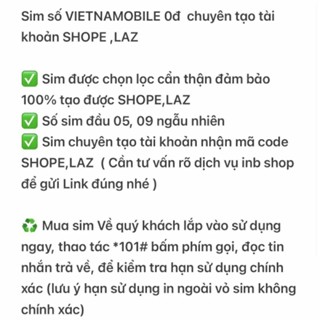 Sim VietNamMobile Chuyên Tạo Tài Khoản Shope