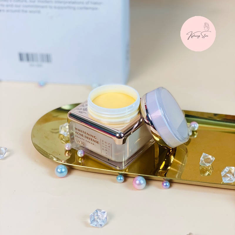 Kem Dưỡng Trắng Da Mờ Thâm Nám Và Ngăn Ngừa Mụn HASI MEGAMI WHITENING ACNE DEFENSE BEAUTY CREAM UV30 28g