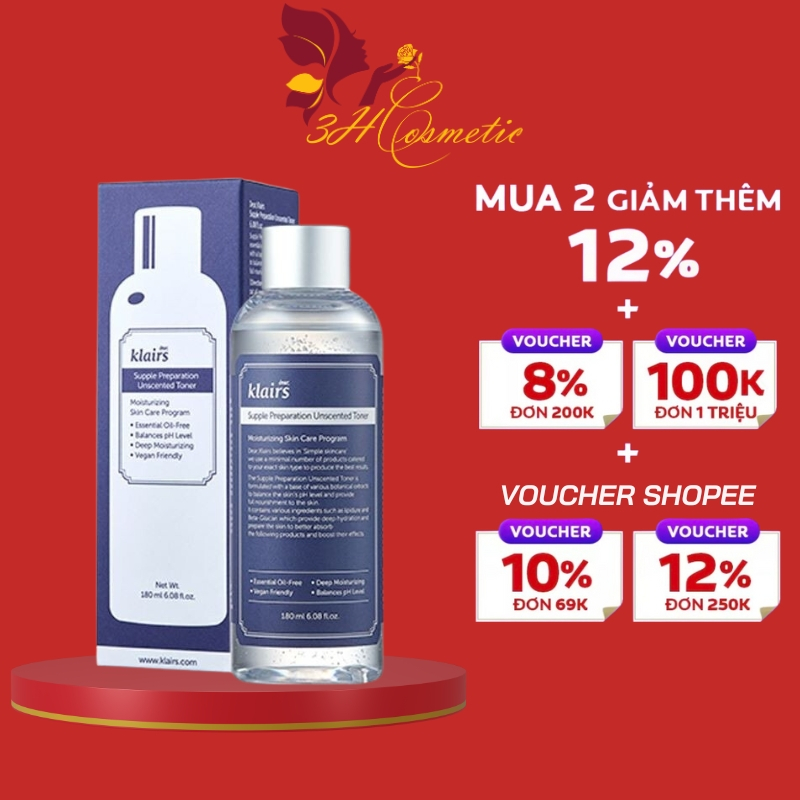 Nước Hoa Hồng Không Mùi Dành Cho Da Nhạy Cảm Klairs Supple Preparation Unscented Toner 180ml