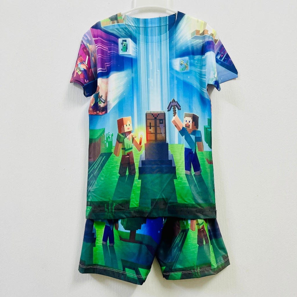 Đồ bộ bé trai, Bộ thun lạnh cộc tay bé trai in 3D hình Minecraft siêu đẹp có size đại 10kg - 60kg