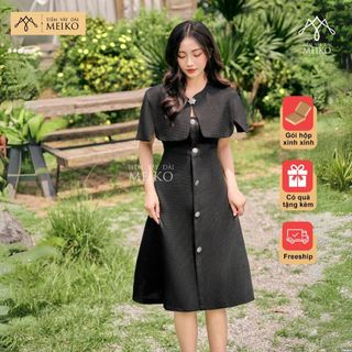 Set Váy Dài Kèm Áo Khoác Đen Đính Đá Meiko, Váy 2 Lớp Dày Dặn Đi Tiệc, Đi Du Lịch Sang Chảnh [Có Ảnh Thật, Gói Hộp]