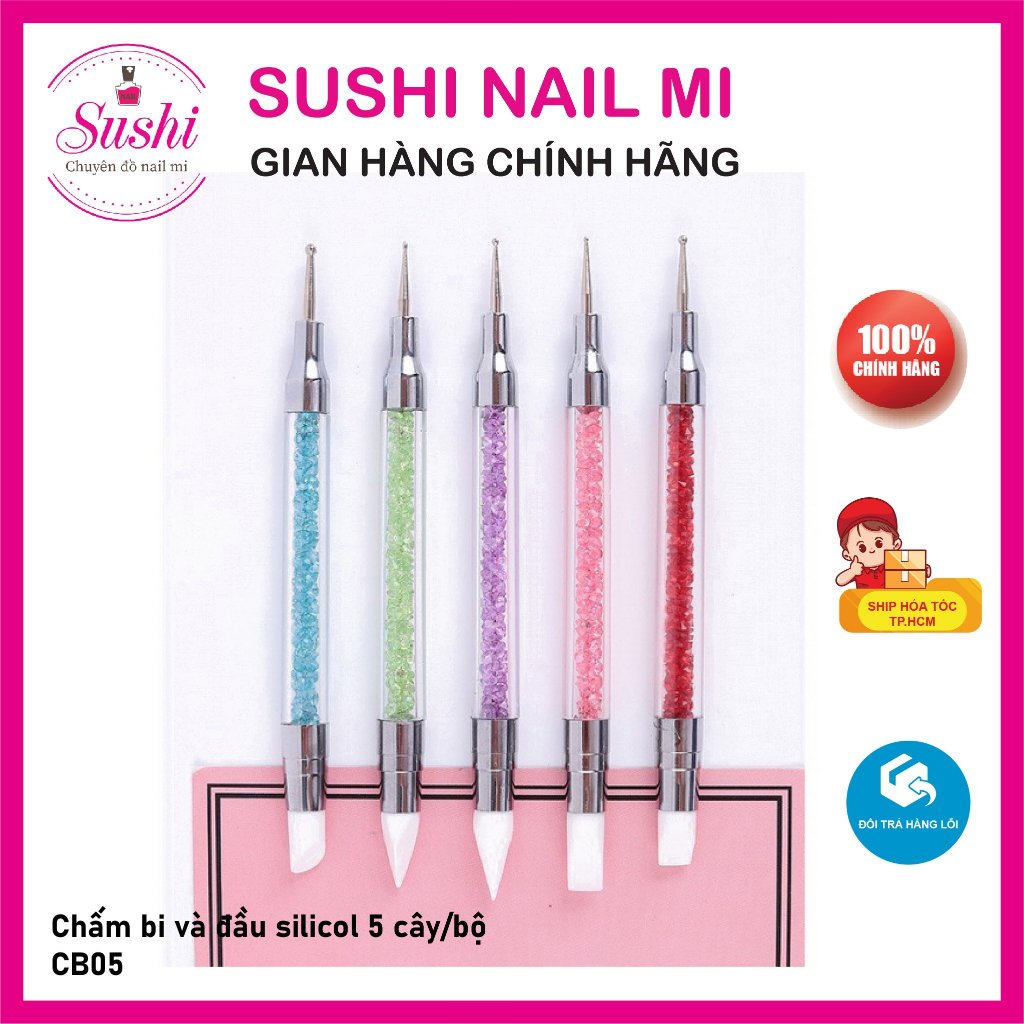 Bộ bút chấm bi  - Set bút chấm bi silicon vẽ nail, vẽ móng 5 cây - Sushi Nail Mi